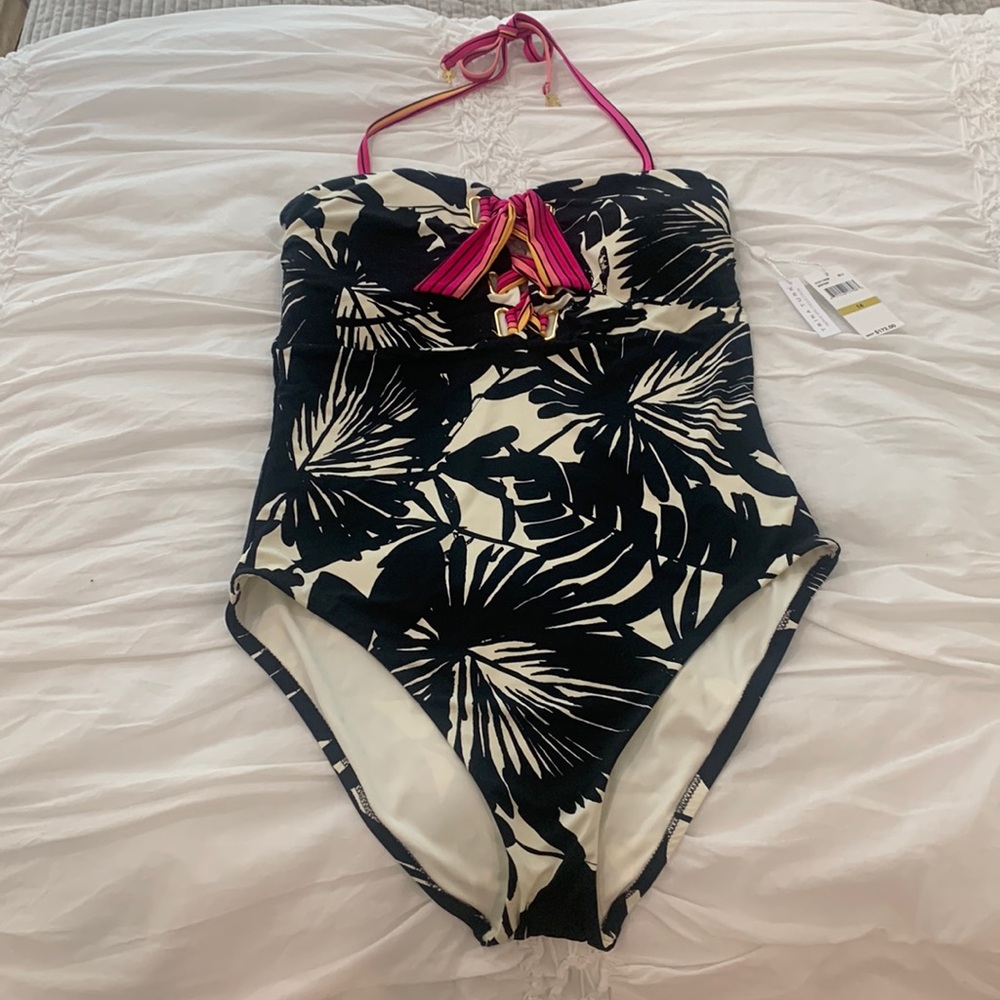 Trina Turk Lennox Bandeau lace up one piece swimsuit Size 14 NWT.